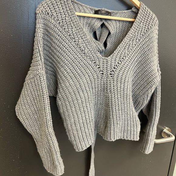 Blue Blush M slight crop woven back chunky we’ve sweater in excellent used cond - Picture 11 of 12